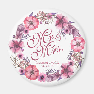 Aimant floral rose personnalisé du mariage  