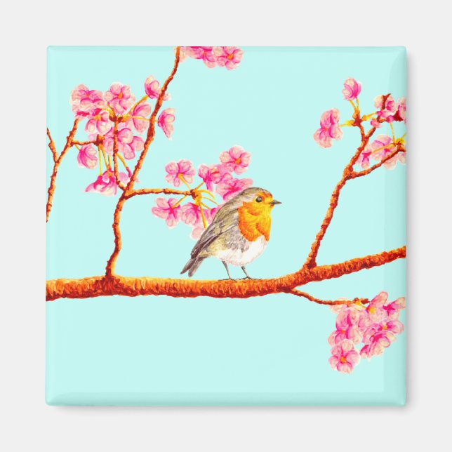 Aimant Floral rose printemps fleuri Robin Bird (Devant)