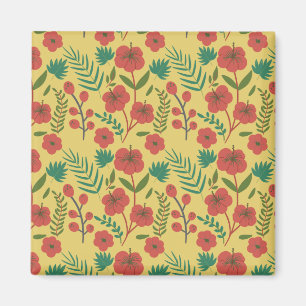Aimant Floral sans couture motif rouge jaune vert fleurs