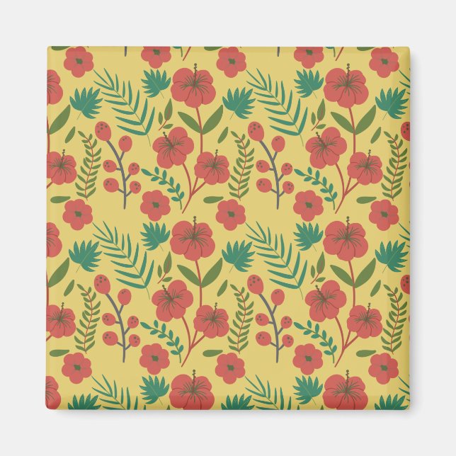 Aimant Floral sans couture motif rouge jaune vert fleurs (Devant)