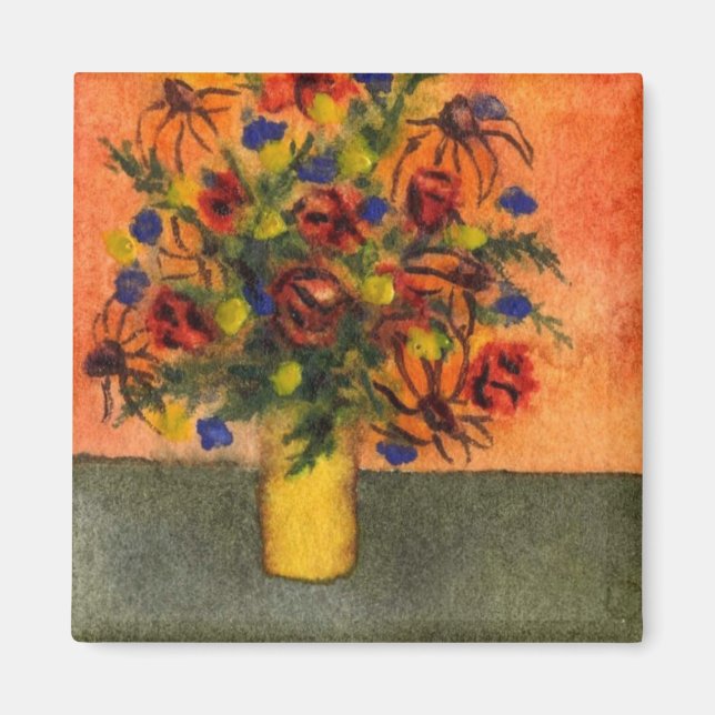 Aimant floral "Vase Jaune" (Devant)