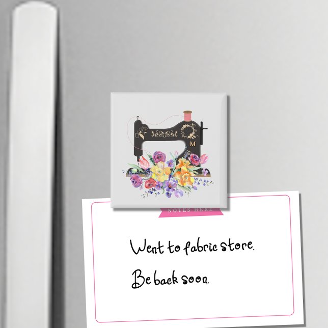 Aimant Floral Vintage Sewing Machine Monogram (Créateur téléchargé)