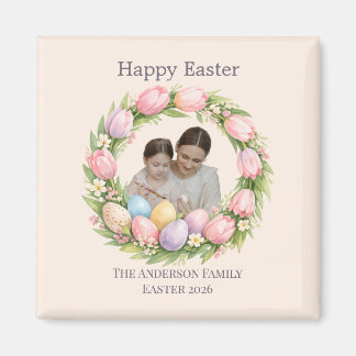 Aimant Floral Wreath & Family Photo Personalized Easter 