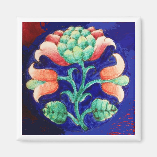 AIMANT FLORALE BLEU VERT ROSE (Devant)