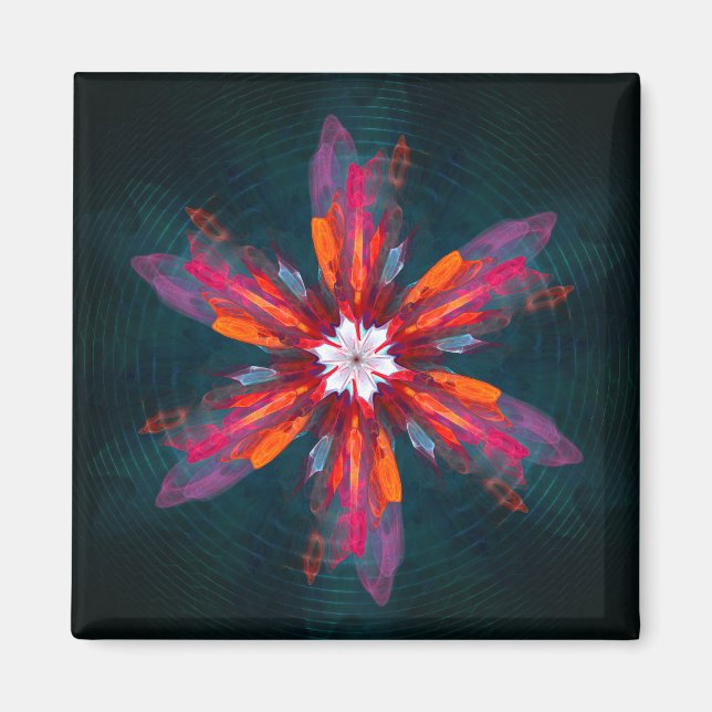 Aimant Flore Mandala Flowers Orange Red Blue Abstract (Devant)