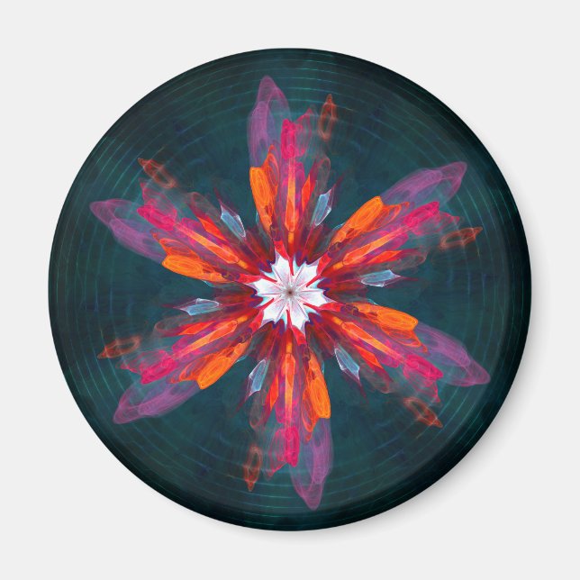 Aimant Flore Mandala Flowers Orange Red Blue Abstract (Devant)