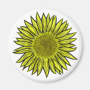 Aimant Flore Rustique Tournesol Jaune Main tirée