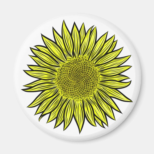 Aimant Flore Rustique Tournesol Jaune Main tirée (Devant)