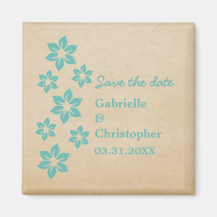 Aimant Flore tropicale Sauvez la date Magnet, Aqua