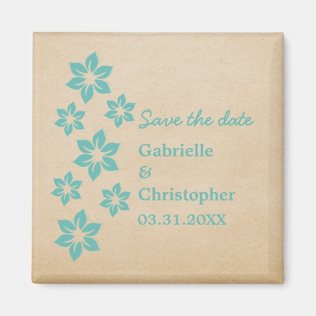 Aimant Flore tropicale Sauvez la date Magnet, Aqua (Devant)