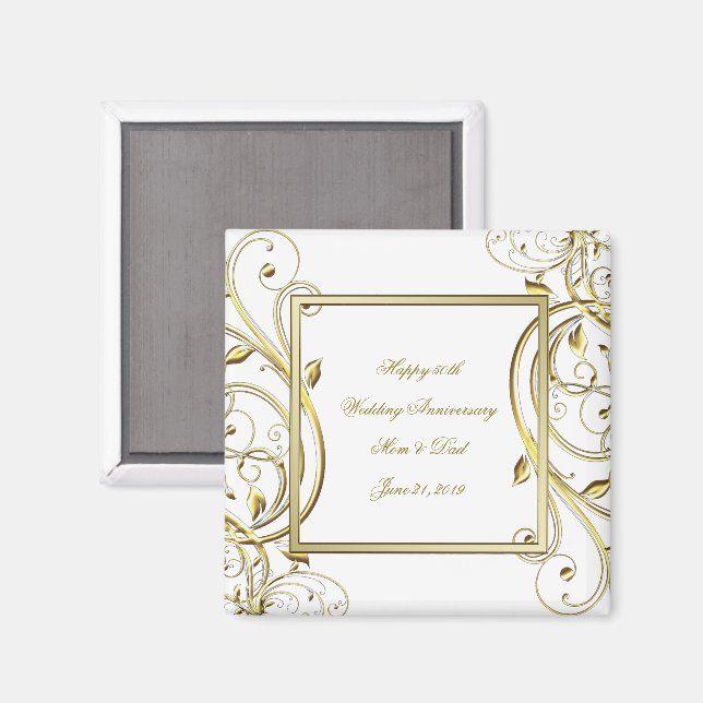 Aimant Florish Gold White 50e anniversaire Mariage (Recto/Verso)