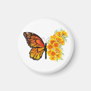 Aimant Flower Butterfly with Yellow California Poppy
