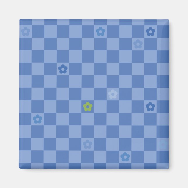 Aimant Flower Checkered Pattern No. 01 - Light Blue (Devant)
