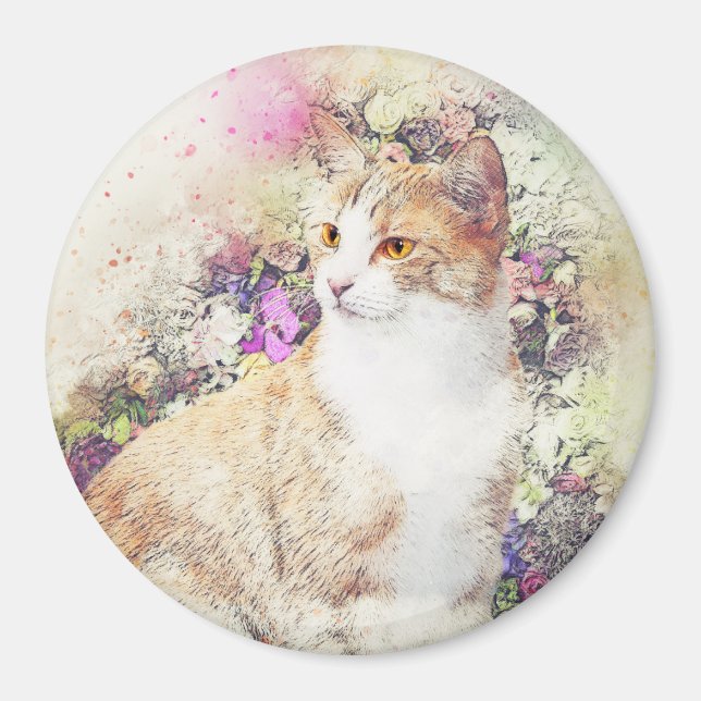 Aimant Flower Garden Kitty | ABSTRAIT | Aquarelle (Devant)