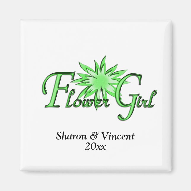 Aimant Flower Girl Green Bride et Groom Date (Devant)