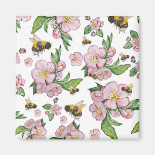 Aimant Flower pomverger avec abeilles aquarelle timon
