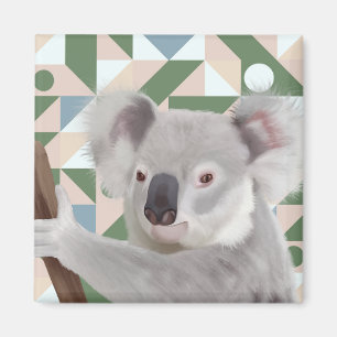 Aimant Fluffy Koala Green Arrière - plan géométrique