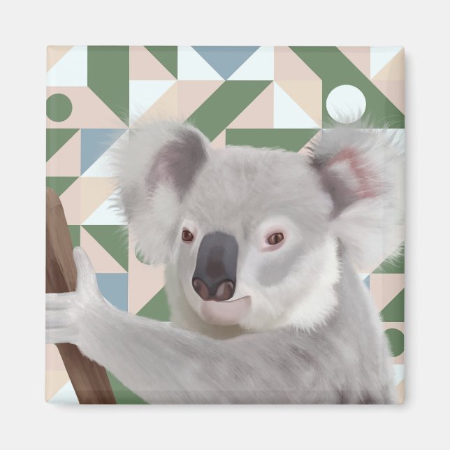 Aimant Fluffy Koala Green Arrière - plan géométrique (Devant)