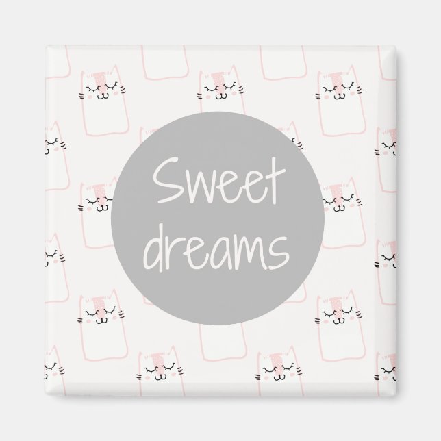 Aimant Fluffy Marshmallow Kitty en rose | Sweet Dreams (Devant)
