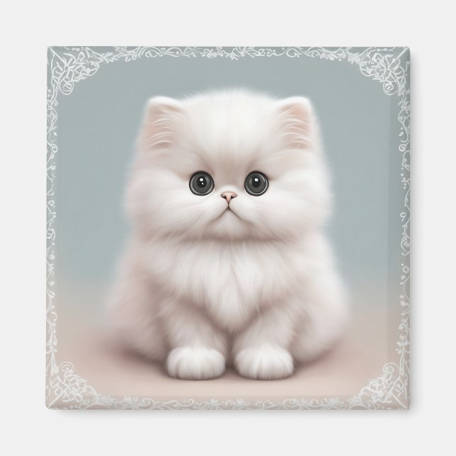 Aimant Fluffy Persian Nursery Cat Art (Devant)