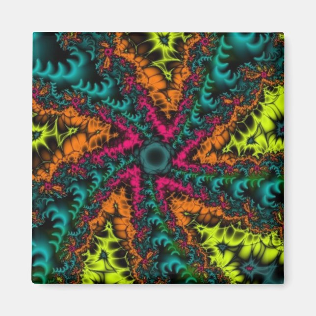 Aimant Fluorescent, fluo, fluos | Art fractal bleu et ora (Devant)
