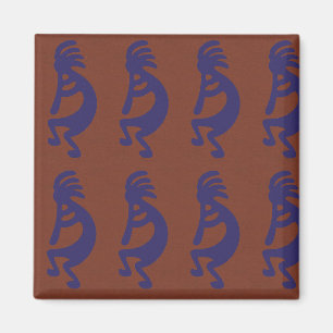 Aimant Flûte Jouer Kokopelli Figure - Bleu sur rouille Ro