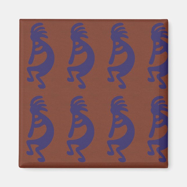 Aimant Flûte Jouer Kokopelli Figure - Bleu sur rouille Ro (Devant)