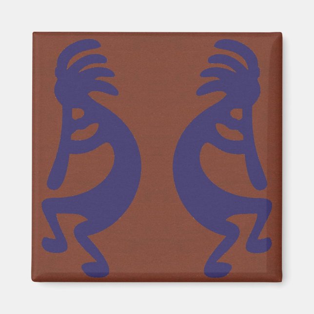 Aimant Flûte Jouer Kokopelli Figure - Bleu sur rouille Ro (Devant)