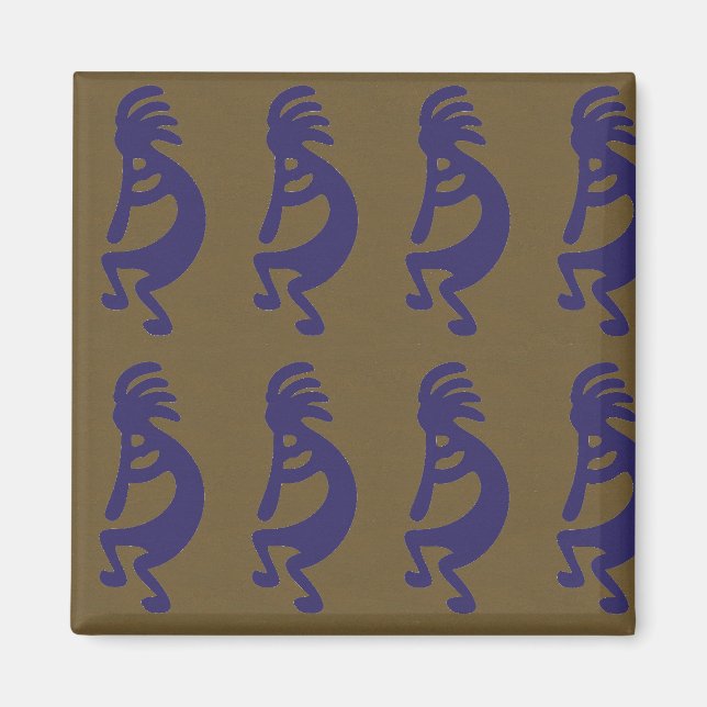 Aimant Flûte Jouer Kokopelli Figure - Bleu sur Vert (Devant)