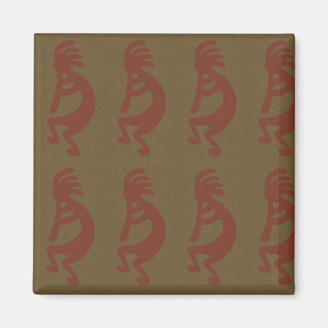 Aimant Flûte Jouer Kokopelli Figure - Rouge sur Vert (Devant)