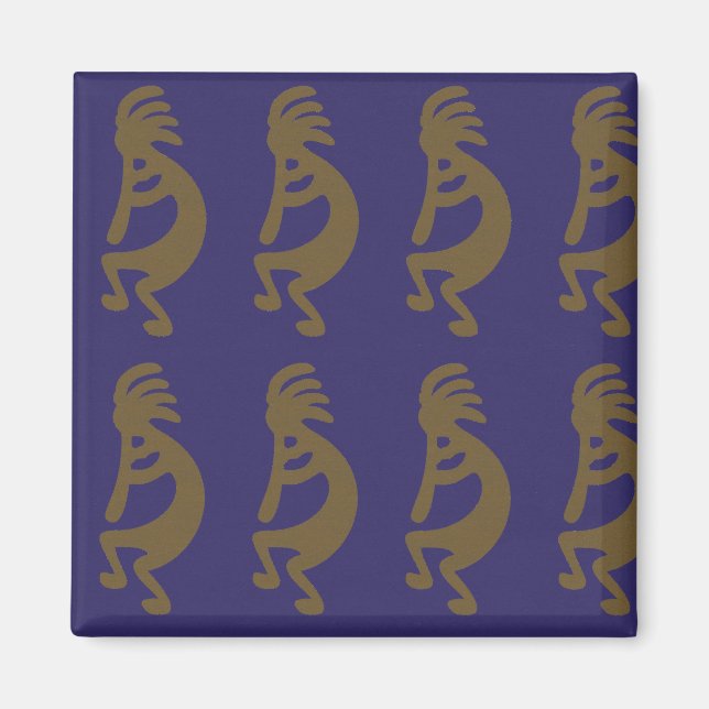 Aimant Flûte Jouer Kokopelli Figure - Vert sur Bleu (Devant)