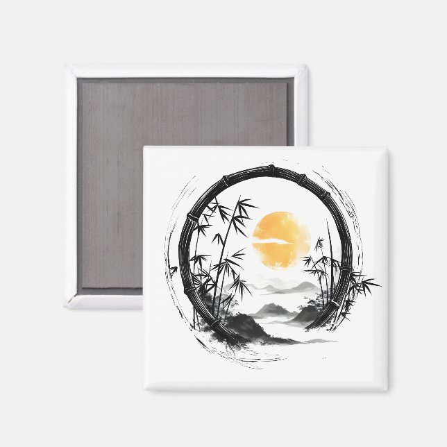 Aimant Flux de bambou Zen de lune Abstraite (Recto/Verso)