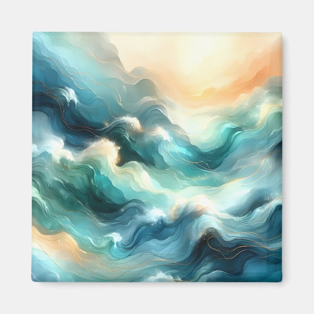 Aimant Flux d'océan doré Vagues abstraites (Devant)
