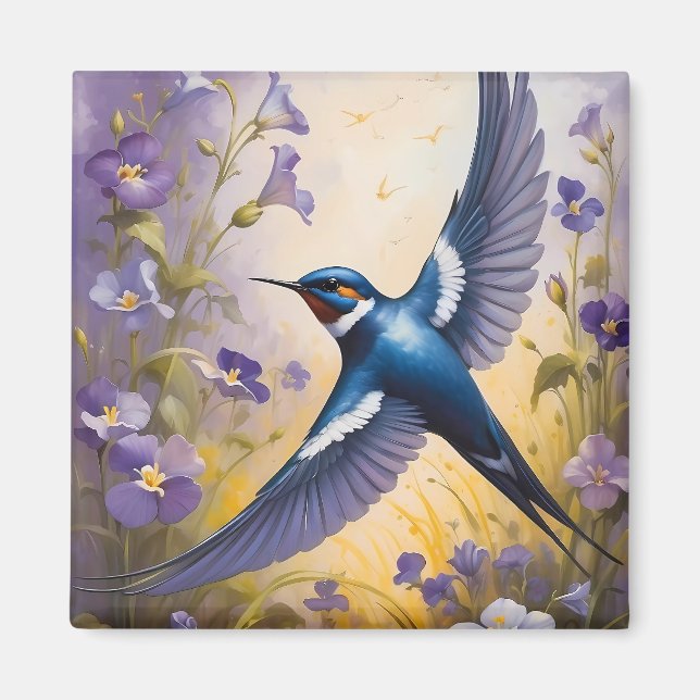 Aimant Flying Swallow Field of Violet Flowers (Devant)
