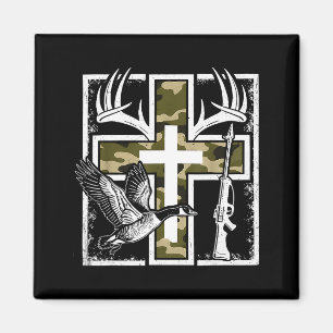 Aimant Foi Pêche Chasse Camo Croix Canard Cerf Christi