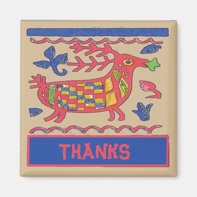 Aimant Folk Art Deer, Merci, modifier le texte (Devant)