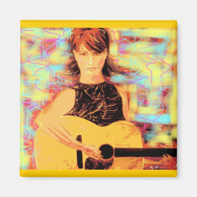 Aimant folksinger fille (jaune brun) (Devant)