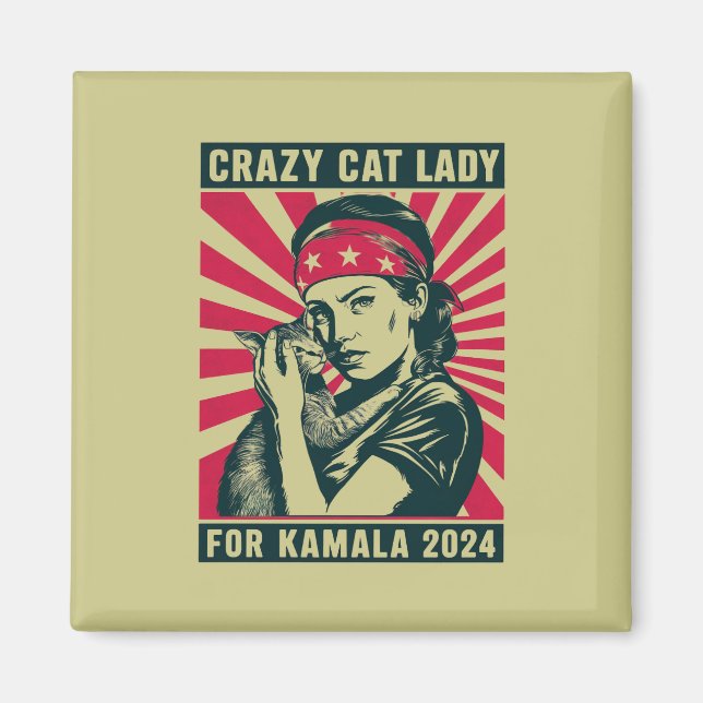 Aimant Folle Dame aux Chats Pour Kamala 2024  (Devant)