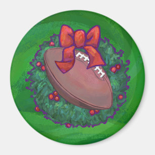 Aimant Football dans une couronne de Noël sur fond vert