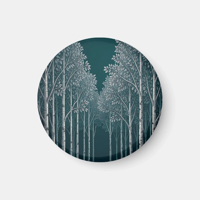 Aimant Forêt d'arbres blancs et bouleaux de teinte sarcel (Devant)