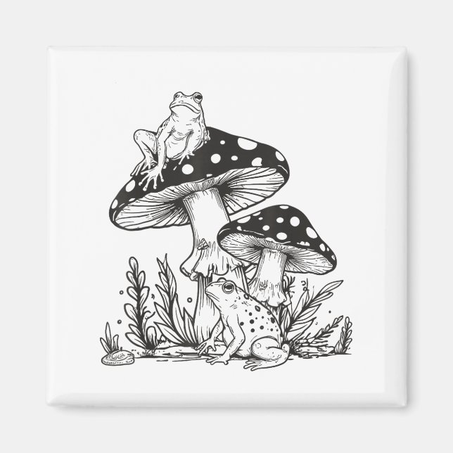 Aimant Forêt de champignons de grenouille esthétique vint (Devant)