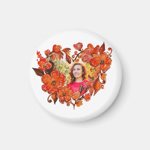 Aimant Forme cardiaque Cadre photo floral