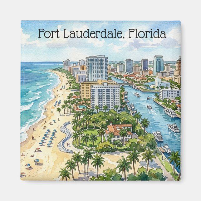Aimant Fort Lauderdale Floride aquarelle élégante  (Devant)
