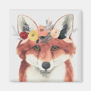 Aimant Fox de forestier de couronne de fleur