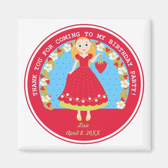 Aimant Fraise Fête d'anniversaire fille (Devant)
