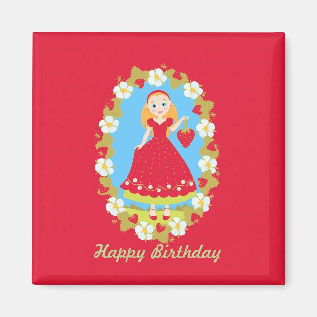 Aimant Fraise Fête d'anniversaire fille (Devant)
