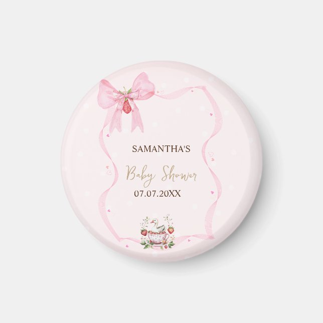 Aimant Fraise, Oie, Cadre à Nœud Papillon à Points Bébé S (Devant)