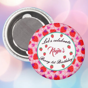 Aimant Fraise rose Première fête d'anniversaire Personnal