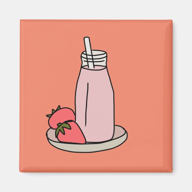 Aimant Fraise sucrée milkshake rose mignon (Devant)