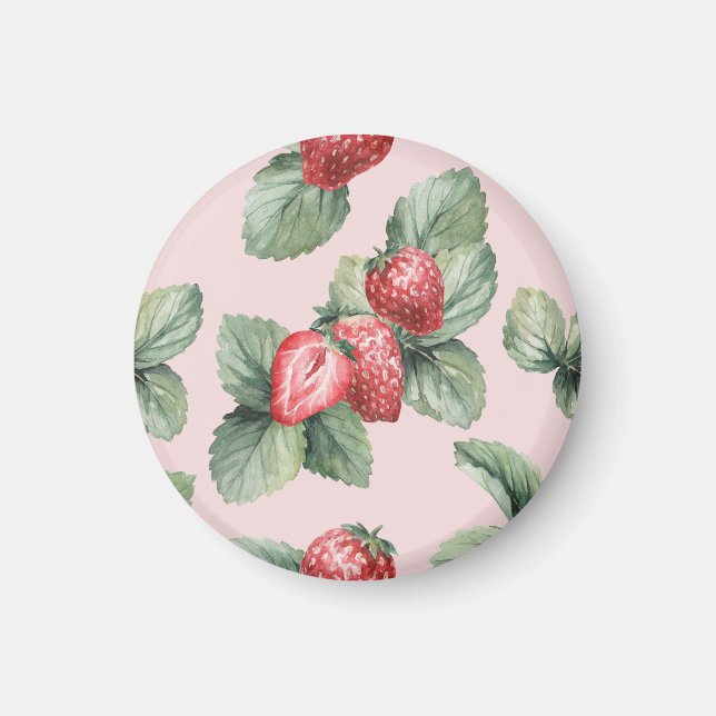 Aimant Fraises mûres d'été : Aquarelle rose (Devant)